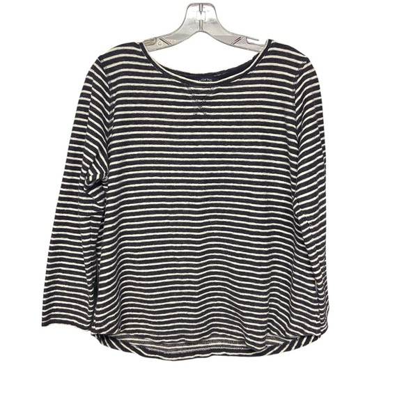 Lands End Women’s Black/White Striped Tunic Size L Nubby Sweater Beach Nautical - Picture 1 of 9